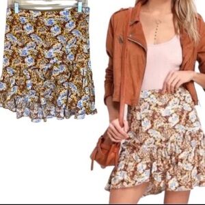 NWT Free People skirt Nadia rust cream floral print ruffle wrap mini skirt Sz 6